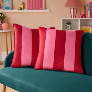 Matte Velvet Stripe Cushion Covers - Pink/Red