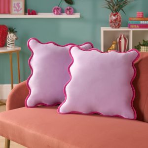 Matte Velvet Scallop Edge Cushion Covers - Lilac/Pink