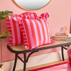 Striped Frill Cushion Covers - Red/Pink