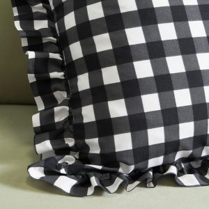 Gingham Check Frill Cushion Covers - Monochrome