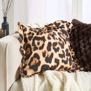 Leopard Print Frill Cushion Covers - Natural
