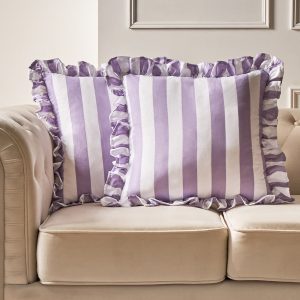 Striped Frill Cushion Covers - Lilac