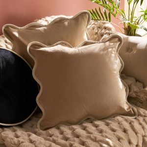 Matte Velvet Scallop Edge Cushion Covers - Natural/Cream