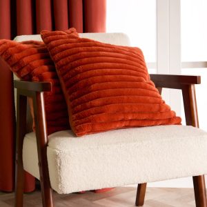 Faux Fur Thick Ribbed Cushion Covers - Rust