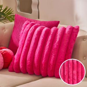 Jumbo Faux Fur Rib Cushion Covers - Hot Pink