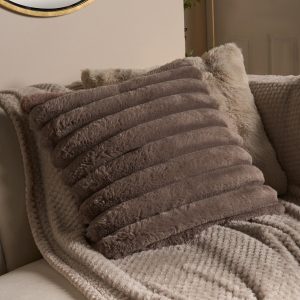Jumbo Faux Fur Rib Cushion Covers - Mink