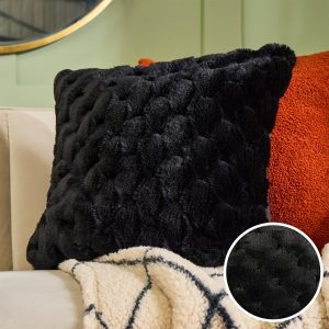 Jumbo Waffle Fur Cushion Cover - Black