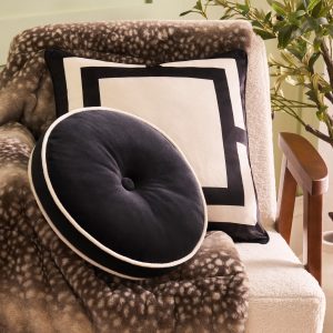 Velvet Round Shaped Cushion, Black/Cream