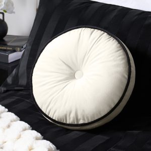 Velvet Round Shaped Cushion - Cream/Black