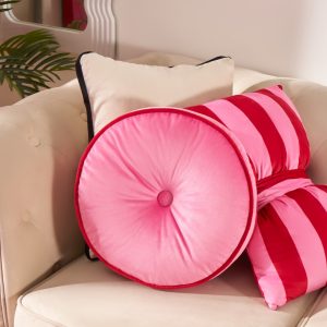 Velvet Round Shaped Cushion - Pink/Red