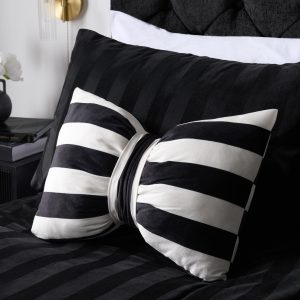 Striped Bow Shaped Cushion - Monochrome