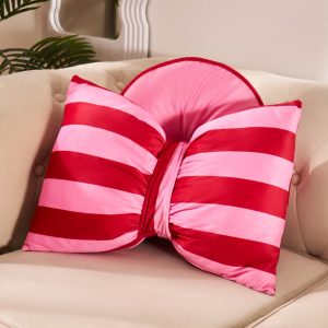 Striped Bow Shaped Cushion - Pink/ Red