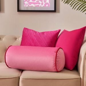 Matte Velvet Bolster Cushion - Pink/Red