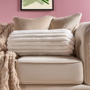 Faux Fur Ribbed Bolster Pillow - Cream