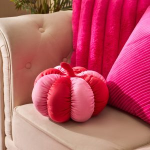Velvet Stripe Pumpkin Cushion - Pink/Red