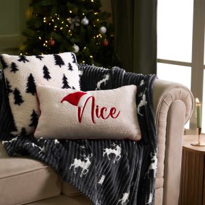 Naughty And Nice Filled Cushion - Red/Cream