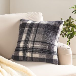Winter Check Teddy Cushion Covers - Charcoal