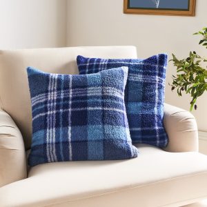 Winter Check Teddy Cushion Covers - Navy