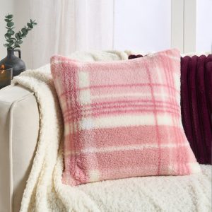 Winter Check Teddy Cushion Covers - Blush