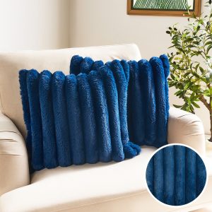 Jumbo Faux Fur Rib Cushion Covers - Navy
