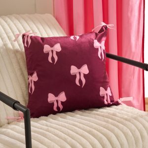 Bow Print Cushion Covers - Burgundy