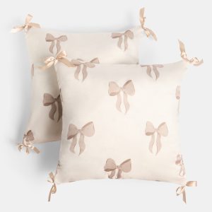 Bow Print Cushion Covers - Cream