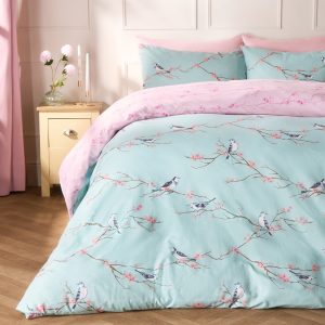 Blossom Bird Duvet Set - Duck Egg