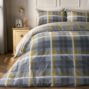 Denim Check Duvet Cover Set - Grey/Ochre