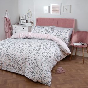 Dalmatian Spots Print Duvet Cover Set - Blush/Grey