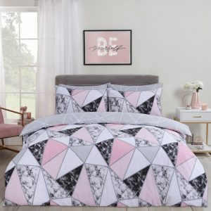 Marble Geometric Duvet Set - Grey/Blush