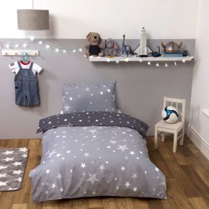 Textured Stars Duvet Set - Grey