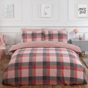 Check Teddy Fleece Duvet Cover Set - Blush