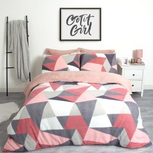 Shapes Teddy Fleece Duvet Cover Set - Blush