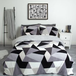 Shapes Teddy Fleece Duvet Cover Set - Grey