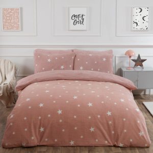 Star Teddy Fleece Duvet Cover Set - Blush