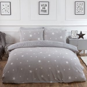 Star Teddy Fleece Duvet Cover Set - Grey