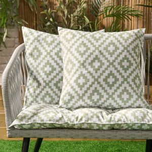 Indoor/Outdoor Geometric Print Cushion Covers - Sage/White