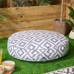 Indoor/Outdoor Round Geometric Filled Cushion - Grey