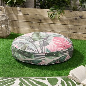Indoor/Outdoor Round Tropical Print Filled Cushion - Green
