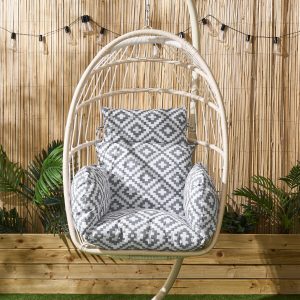 Geometric Egg Chair Cushion with Headrest - Grey