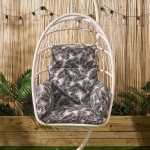 Palm Leaf Print Egg Chair Cushion with Headrest - Monochrome