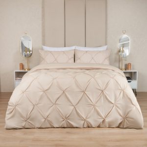 Diamond Pintuck Pinch Pleat Duvet Cover Set - Beige