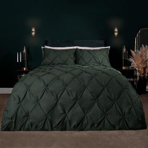 Diamond Pintuck Pinch Pleat Duvet Cover Set - Forest Green