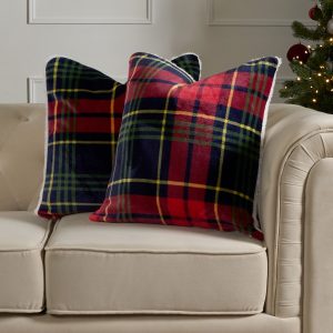 Oxford Flannel Check Cushion Covers - Navy/Red