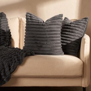 Faux Fur Thick Ribbed Cushion Covers - Charcoal
