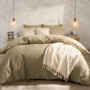 Palms Quilted Leaf Duvet Set - Sage