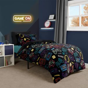Gaming Print Fleece Duvet Set - Black