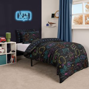 Gaming Print Reversible Duvet Set - Black