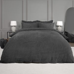 Ribbed Faux Fur Duvet Set - Charcoal