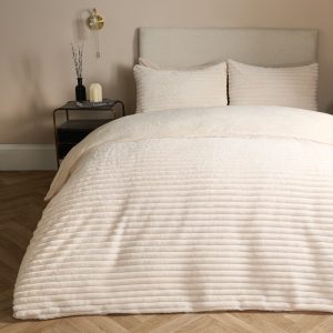 Ribbed Faux Fur Duvet Cover Set - Cream